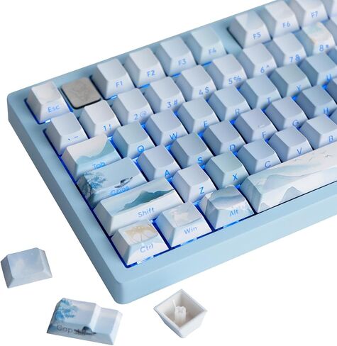 PBT Gradient Purple Keycaps Side Printed Keycaps Set Waterlily Shine Through Cherry Profile 130 Keys Dye-Sublimation Custom Keycaps for Cherry MX Switches Mechanical Gaming Keyboard in Saudi Arabia