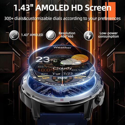 Smart Watch for Women Men, 1.43" AMOLED Smartwatch with Bluetooth Calling Heart Rate/Blood Oxygen/Sleep/Stress Monitoring Multi Sports Modes IP68 Waterproof (Pink) in Saudi Arabia