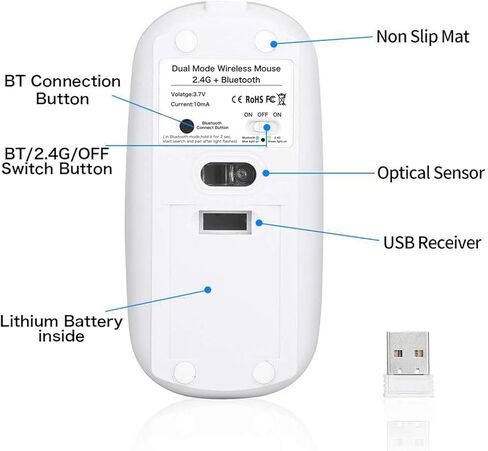 Bluetooth Wireless Dual Mode Mouse,Rechargeable Mouse for Mac/Windows/Android Tablet,Bluetooth Wireless Mouse for iPad/Mac/Laptop/PC/Computer,2.4G Wireless Mouse for Desktop/Notebook/Computer(Gray) in Kuwait