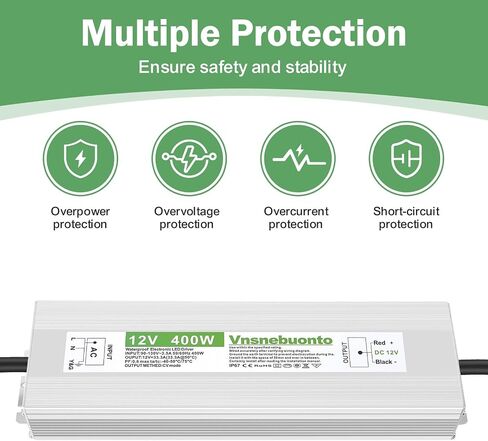 12V Power Supply 300W, 90-130V AC to 12V DC 25A Converter, IP67 Waterproof LED Driver, 12 Volt Low Voltage Transformer, Adapter with 3 Pin Plug for LED Light, Outdoor Indoor Use in Saudi Arabia