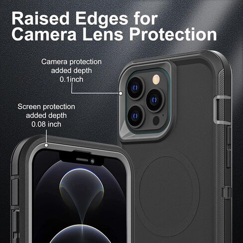 for iPhone 12 Pro Max Case, Military Grade 3 in 1 Heavy Duty Shockproof/Drop Proof/Dust Proof Case with 2Pcs Tempered Glass Screen Protector (Black/Grey) in Saudi Arabia