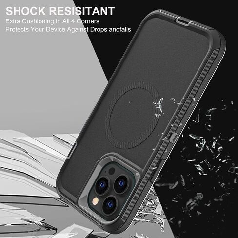 for iPhone 12 Pro Max Case, Military Grade 3 in 1 Heavy Duty Shockproof/Drop Proof/Dust Proof Case with 2Pcs Tempered Glass Screen Protector (Black/Grey) in Saudi Arabia