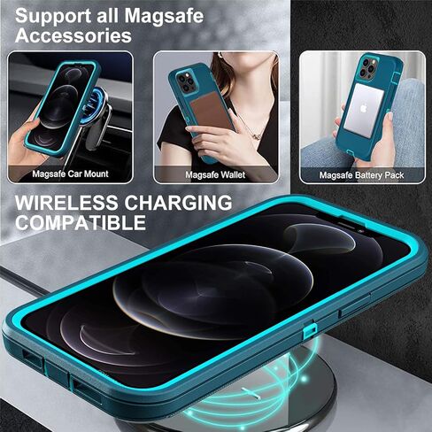 for iPhone 12 Pro Max Case, Military Grade 3 in 1 Heavy Duty Shockproof/Drop Proof/Dust Proof Case with 2Pcs Tempered Glass Screen Protector (Black/Grey) in Saudi Arabia