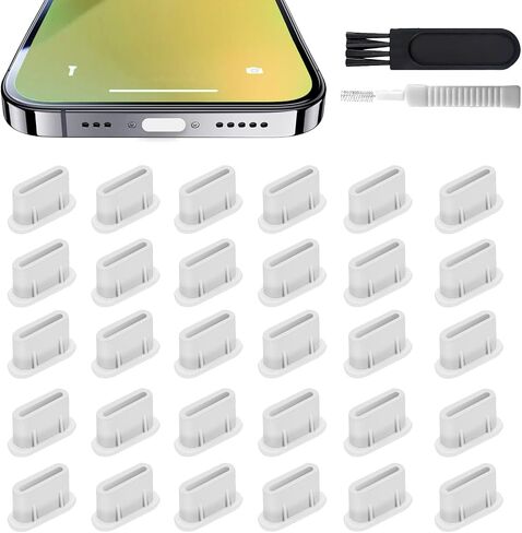 غطاء منفذ شحن USB-C 30x مقابس سيليكون مضادة للغبار متوافقة مع iPhone 15 Pro Max وGalaxy S24-S10 وMotorola وPixel وiPad وMacbook وجميع منافذ الشحن من النوع C بما في ذلك. فرشاة التنظيف (أسود) in Saudi Arabia
