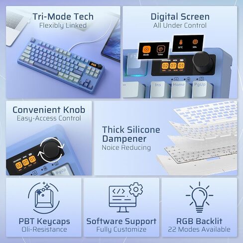 LTC Nimbleback NB841 PRO 75% Wireless Mechanical Keyboard w/Display Screen & Knob, 2.4G/ BT/USB-C Wired RGB 84 Keys Gaming Keyboard, 3-Layer Dampener, Hot Swap PCB, Software Support, Linear Switch in Saudi Arabia