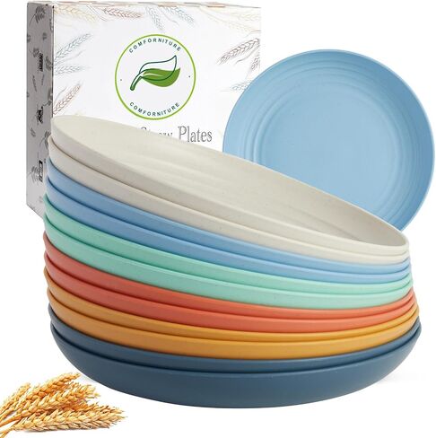 Wheat Straw Plates, Plastic Plates Reusable, Microwave Safe Plates, Kids Plates, 9 Inch Unbreakable Dinner Plates Set of 8, Camping Plate in Saudi Arabia