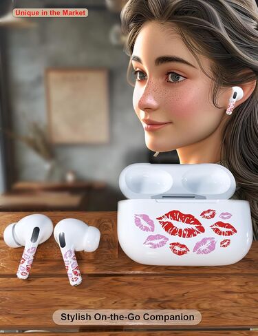 ROCKMAX Pink Lips Sticker for AirPods Pro 2nd Generation, Fashion Decal Skin Accessories for Earpods and Charging Case, Earbuds Case Cover Wrap for Girls and Women Birthday, with Cleaning Kits in Saudi Arabia