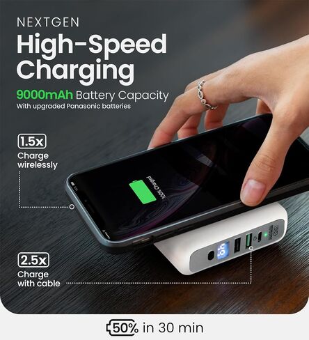 InfinaCore P3 8000mAh Portable Charger - 4-in-1 Fast Charging Power Bank Compatible w/iPhone - 18W Qi-Compatible USB C Charger Block - Travel Battery Pack w/Foldable Plug - White in Saudi Arabia
