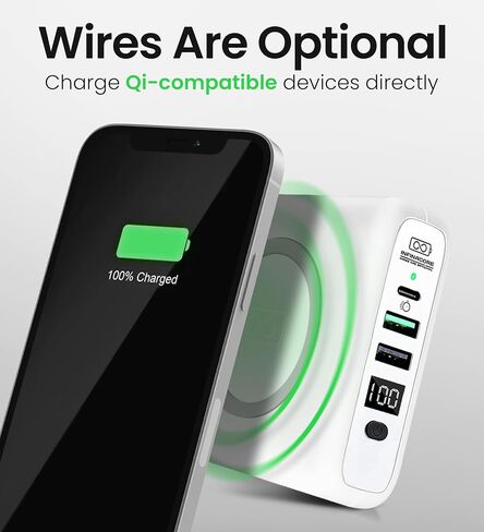 InfinaCore P3 8000mAh Portable Charger - 4-in-1 Fast Charging Power Bank Compatible w/iPhone - 18W Qi-Compatible USB C Charger Block - Travel Battery Pack w/Foldable Plug - White in Saudi Arabia