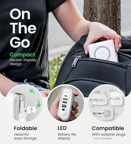 InfinaCore P3 8000mAh Portable Charger - 4-in-1 Fast Charging Power Bank Compatible w/iPhone - 18W Qi-Compatible USB C Charger Block - Travel Battery Pack w/Foldable Plug - White in Saudi Arabia