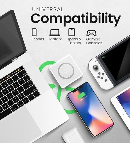 InfinaCore P3 8000mAh Portable Charger - 4-in-1 Fast Charging Power Bank Compatible w/iPhone - 18W Qi-Compatible USB C Charger Block - Travel Battery Pack w/Foldable Plug - White in Saudi Arabia
