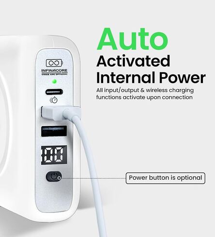 InfinaCore P3 8000mAh Portable Charger - 4-in-1 Fast Charging Power Bank Compatible w/iPhone - 18W Qi-Compatible USB C Charger Block - Travel Battery Pack w/Foldable Plug - White in Saudi Arabia