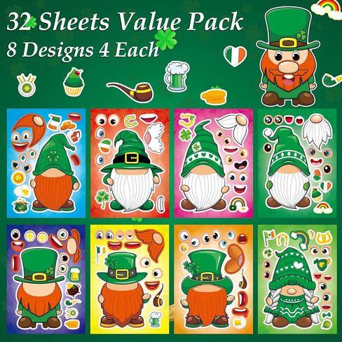 ملصقات Aowplc St. Patrick's Leprechaun Make-A-Face-36 ورقة للأطفال الحرف والمرح الحفلات in Kuwait