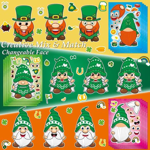 ملصقات Aowplc St. Patrick's Leprechaun Make-A-Face-36 ورقة للأطفال الحرف والمرح الحفلات in Kuwait
