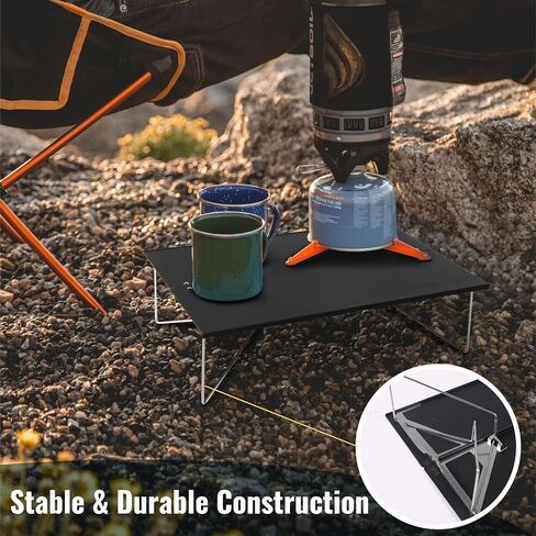 TREKOLOGY Compact Mini Camping Table – Portable, Ultralight, Folding Design – Small, Lightweight Surface for Hiking, Backpacking, Beach, or Nightstand Use – Collapsible Outdoor Gear (Black) in Kuwait