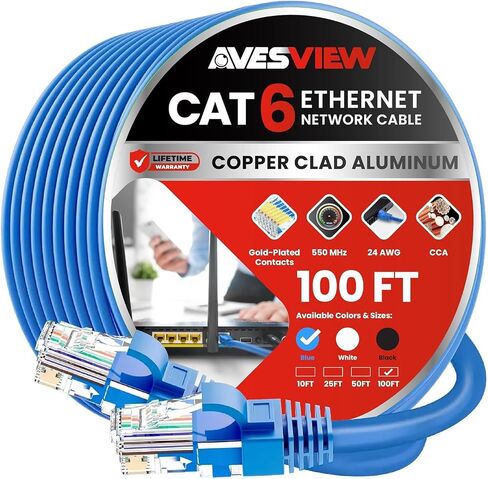 CAT 6 Ethernet Cable 100 FT, Indoor High-Speed 10Gbps Snagless Long CAT6 Internet Cable 100FT for Network, Router, Modem, Gaming, PlayStation, Xbox, POE Camera, Blue in Kuwait