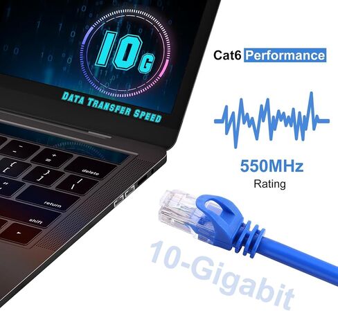 CAT 6 Ethernet Cable 100 FT, Indoor High-Speed 10Gbps Snagless Long CAT6 Internet Cable 100FT for Network, Router, Modem, Gaming, PlayStation, Xbox, POE Camera, Blue in Kuwait