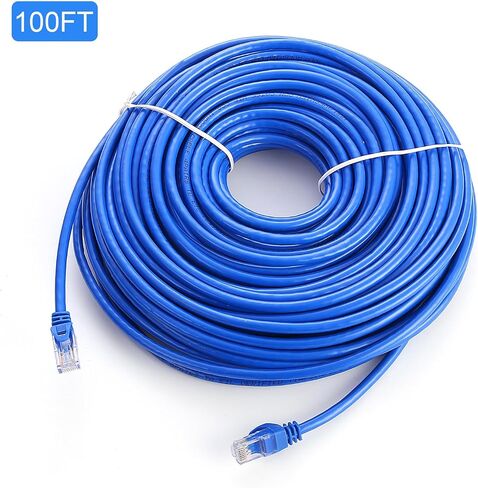 CAT 6 Ethernet Cable 100 FT, Indoor High-Speed 10Gbps Snagless Long CAT6 Internet Cable 100FT for Network, Router, Modem, Gaming, PlayStation, Xbox, POE Camera, Blue in Kuwait