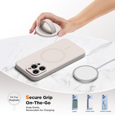 Upgraded Magnetic Phone Grip, Compatible with MagSafe, Silicone Comfy Removable Loop Grip, Phone Grip Finger Ring Holder for Back of Phone for iPhone Pro Max/Plus/16/15/14/13/12, Stone in Kuwait