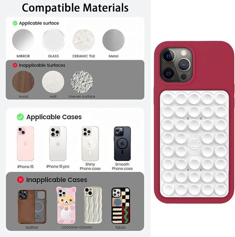 Silicone Double-Sided Suction Phone Grip Detachable Mount - Car Dashboard/Shower Phone Holder, Hands-Free For Selfies & Videos, TikTok/ASMR/Yoga - iphone & Android Compatible (3.74"x2.2", Baby Pink) in Saudi Arabia