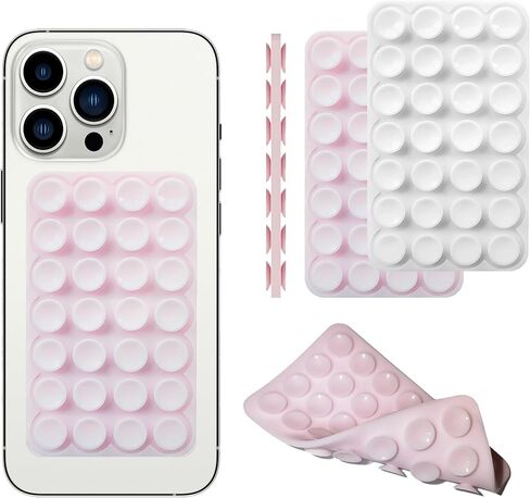 Silicone Double-Sided Suction Phone Grip Detachable Mount - Car Dashboard/Shower Phone Holder, Hands-Free For Selfies & Videos, TikTok/ASMR/Yoga - iphone & Android Compatible (3.74"x2.2", Baby Pink) in Saudi Arabia