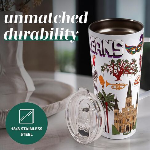 أكواب معزولة من Greenline Goods سعة 30 أونصة من أوستن سيتي مع أغطية ومقبض - أكواب من الفولاذ المقاوم للصدأ للمشروبات الساخنة والباردة، تصميم كوب قهوة أنيق - كوب قهوة ساخن وبارد in Saudi Arabia