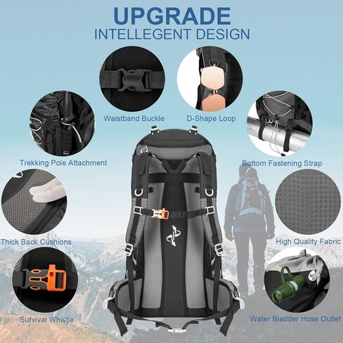 60L Hiking Backpack Water Resistant Camping Backpack with Rain Cover Large Outdoor Travel Daypack for Men Women (01-Black) in Kuwait