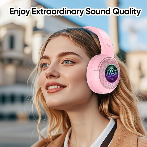 SDLOGAL Wireless Over Ear Headphones, Personalized Music & Game Audio, Wireless BT5.4 Headphones with Microphone, Up to 40 Hours Battery Life, Foldable Lightweight Headphones - Pink in Saudi Arabia