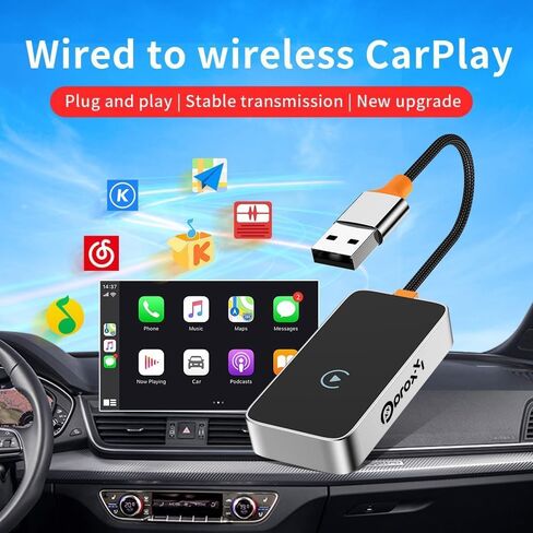 محول CarPlay اللاسلكي لأجهزة Apple - تصميم مضغوط، اتصال سريع ثابت، تحويل سيارة OEM السلكية إلى CarPlay اللاسلكي - USB Dongle لأجهزة iPhone iOS 10+ ومحول Android Auto اللاسلكي (رمادي) in Saudi Arabia