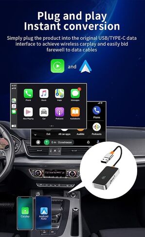 محول CarPlay اللاسلكي لأجهزة Apple - تصميم مضغوط، اتصال سريع ثابت، تحويل سيارة OEM السلكية إلى CarPlay اللاسلكي - USB Dongle لأجهزة iPhone iOS 10+ ومحول Android Auto اللاسلكي (رمادي) in Saudi Arabia