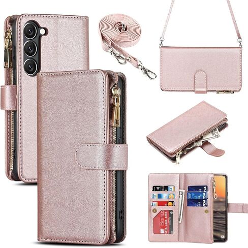 iCoverCase for Samsung Galaxy S23 Wallet Case with Card Holder, Kickstand Feature PU Leather Case with Adjustable Crossbody Lanyard Magnetic Clasp Zipper Pocket Flip Cover (Green) in Saudi Arabia