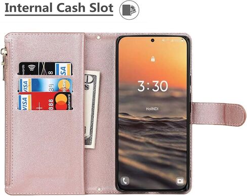 iCoverCase for Samsung Galaxy S23 Wallet Case with Card Holder, Kickstand Feature PU Leather Case with Adjustable Crossbody Lanyard Magnetic Clasp Zipper Pocket Flip Cover (Green) in Saudi Arabia