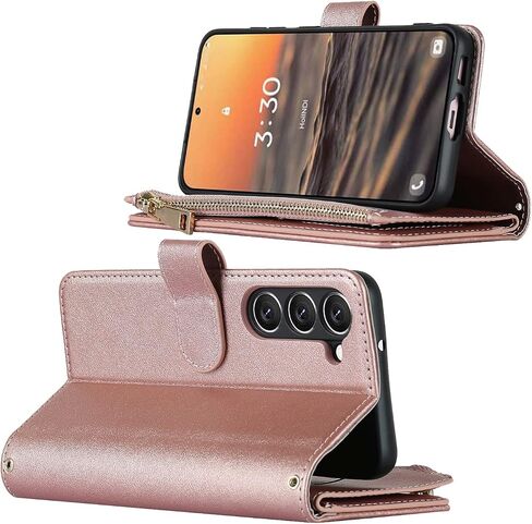 iCoverCase for Samsung Galaxy S23 Wallet Case with Card Holder, Kickstand Feature PU Leather Case with Adjustable Crossbody Lanyard Magnetic Clasp Zipper Pocket Flip Cover (Green) in Saudi Arabia