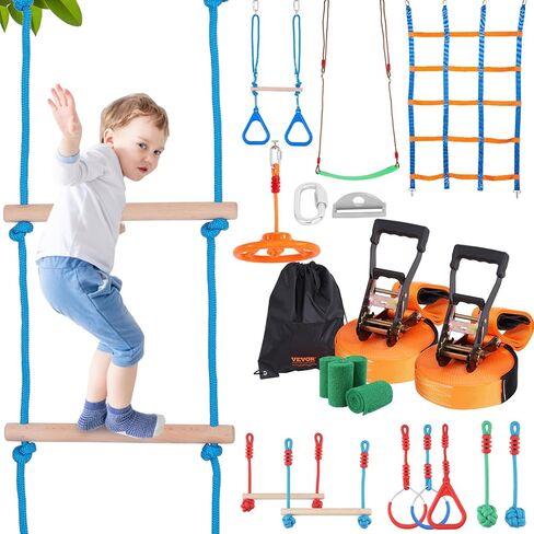 طقم Slackline Vevor مع خط التدريب ، معدات خط الركود على مساحة 60 قدمًا ، وإعدادًا سهلاً الحبل الضيق للأطفال البالغين ، ومجموعة كاملة مع حماة الأشجار ، ومدرب الذراع ، وحقيبة الحمل ، والتعليمات in Kuwait