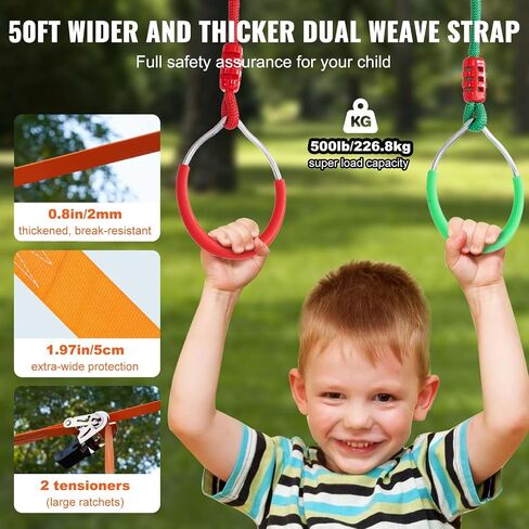طقم Slackline Vevor مع خط التدريب ، معدات خط الركود على مساحة 60 قدمًا ، وإعدادًا سهلاً الحبل الضيق للأطفال البالغين ، ومجموعة كاملة مع حماة الأشجار ، ومدرب الذراع ، وحقيبة الحمل ، والتعليمات in Kuwait