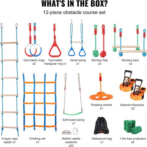 طقم Slackline Vevor مع خط التدريب ، معدات خط الركود على مساحة 60 قدمًا ، وإعدادًا سهلاً الحبل الضيق للأطفال البالغين ، ومجموعة كاملة مع حماة الأشجار ، ومدرب الذراع ، وحقيبة الحمل ، والتعليمات in Kuwait