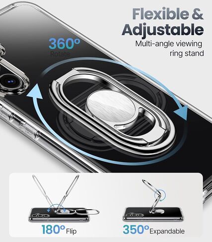 Shields Up for Samsung Galaxy S25 Ultra Case with Stand, Galaxy S25 Ultra Case Clear with Double Ring Holder [Adjustable & Foldable] Shockproof Protective Cover for Samsung S25 Ultra - Clear in Saudi Arabia