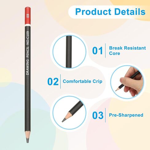 PATIKIL 2B Drawing Pencils for Sketching, 12PCS Sketch Pencils for Drawing Art Pencils Graphite Wood Pre-sharpened for Drawing Sketching Artists, 2B Pencils Black Red Rod in Saudi Arabia