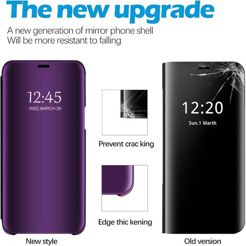 متوافق مع غطاء جلدي Samsung Galaxy S25 Case Cover Cover Clear S-View Mirror Grouck مع غطاء هاتف واقي مضاد للخلع لـ Samsung S25 5G (أسود) in Kuwait