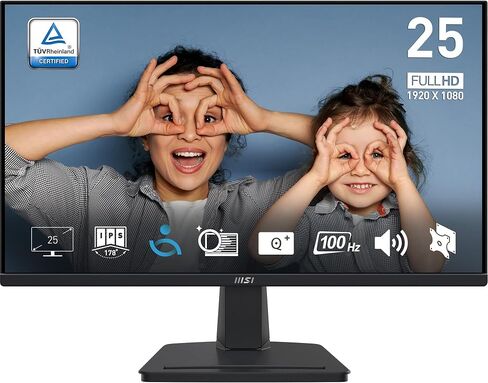 MSI PRO MP252 E2 24.5-inch IPS 1920 x 1080 (FHD) Gaming Office Monitor, 120Hz, Adaptive-Synch, HDR Ready, HDMI, VGA Port, Display Port,VESA Mountable, Tilt, Speaker, 4-Side Slim Bezel, 1ms, Black in Saudi Arabia
