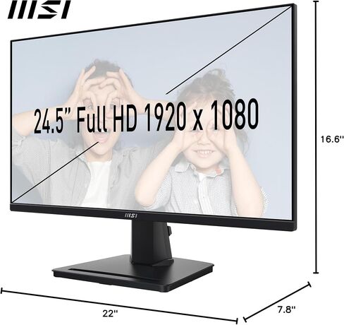 MSI PRO MP252 E2 24.5-inch IPS 1920 x 1080 (FHD) Gaming Office Monitor, 120Hz, Adaptive-Synch, HDR Ready, HDMI, VGA Port, Display Port,VESA Mountable, Tilt, Speaker, 4-Side Slim Bezel, 1ms, Black in Saudi Arabia