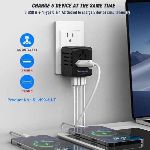 SAUNORCH Universal International Travel Power Adapter, AC Outlet in Kuwait