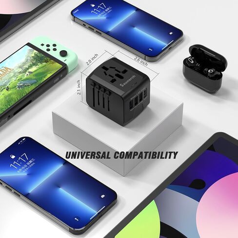 SAUNORCH Universal International Travel Power Adapter, AC Outlet in Kuwait