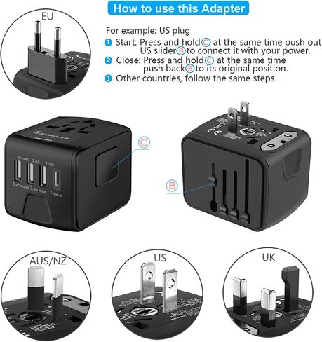 SAUNORCH Universal International Travel Power Adapter, AC Outlet in Kuwait