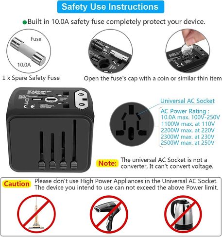 SAUNORCH Universal International Travel Power Adapter, AC Outlet in Kuwait