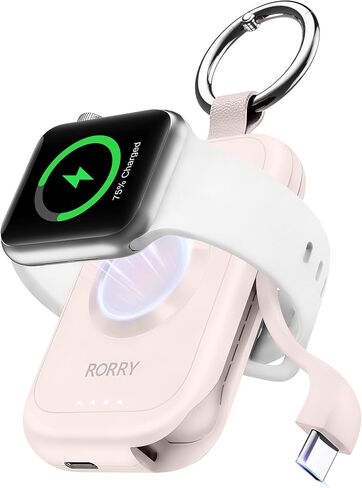 RORRY Portable Charger for Apple Watch, 2500mAh Fast Charging for iWatch Charger, Travel Essentials Gifts with Built-in USB C Cable for Apple Watch Series 10 9 8 7 6 5 Ultra 2 SE Accessories, Purple in Kuwait