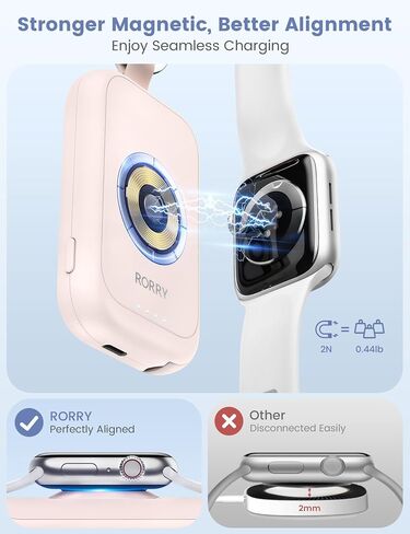 RORRY Portable Charger for Apple Watch, 2500mAh Fast Charging for iWatch Charger, Travel Essentials Gifts with Built-in USB C Cable for Apple Watch Series 10 9 8 7 6 5 Ultra 2 SE Accessories, Purple in Kuwait
