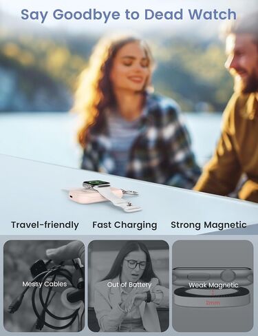 RORRY Portable Charger for Apple Watch, 2500mAh Fast Charging for iWatch Charger, Travel Essentials Gifts with Built-in USB C Cable for Apple Watch Series 10 9 8 7 6 5 Ultra 2 SE Accessories, Purple in Kuwait
