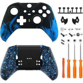 eXtremeRate Blue Flame Patterned Faceplate Shell + Textured Blue Bottom Shell for Xbox Elite Series 2, Elite Series 2 Core Controller - Wood Grain