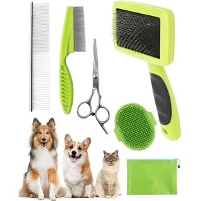 فرشاة للكلاب لتساقط الشعر، 7 قطع من مجموعة فرش العناية بالكلاب لإزالة الفراء، فرشاة لإزالة شعر الكلاب مع مشط للطبقة السفلية وفرشاة استحمام ومقص أظافر للعناية بالكلاب القصيرة ذات الشعر الطويل والقطط باللون الأرجواني in Kuwait
